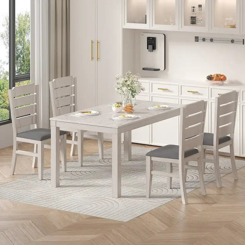 Table de salle à manger 6 places en bois de chêne massif, 160 cm, pour intérieur et extérieur avec pieds en bois massif