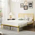 Cadre de lit plateforme Queen Size avec montants décoratifs, rangement sous le lit et sans besoin de sommier tapissier