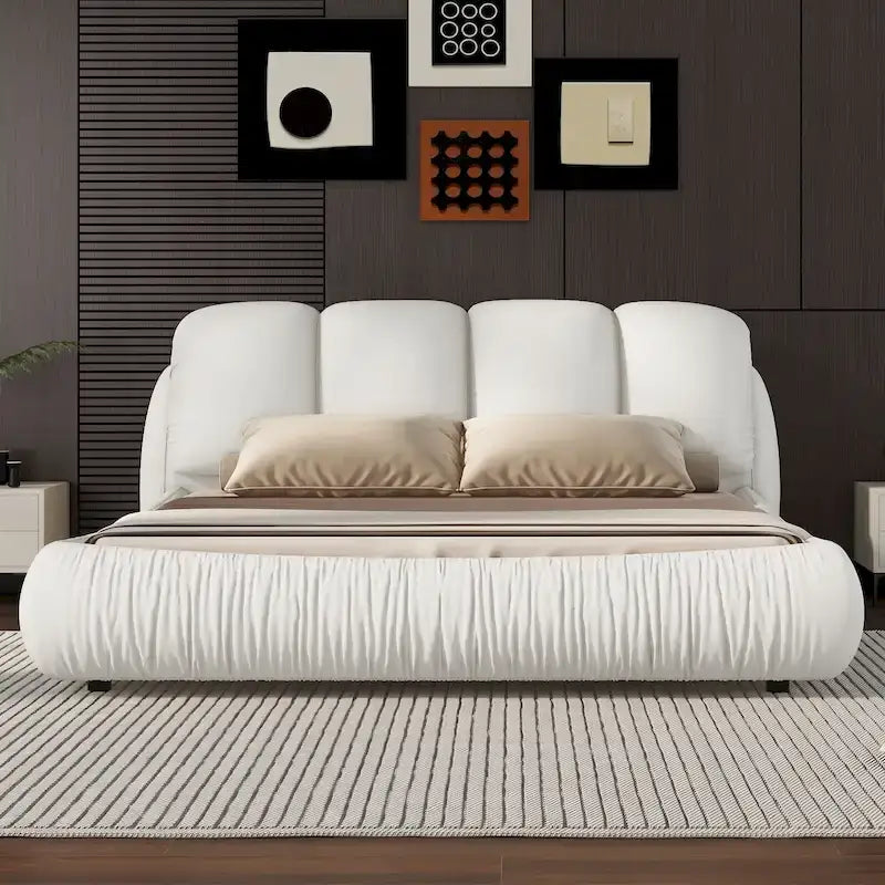 Lit en cuir rembourré de luxe avec tête de lit épaisse