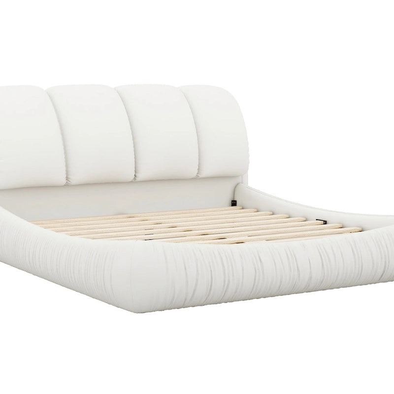 Lit en cuir rembourré de luxe avec tête de lit épaisse