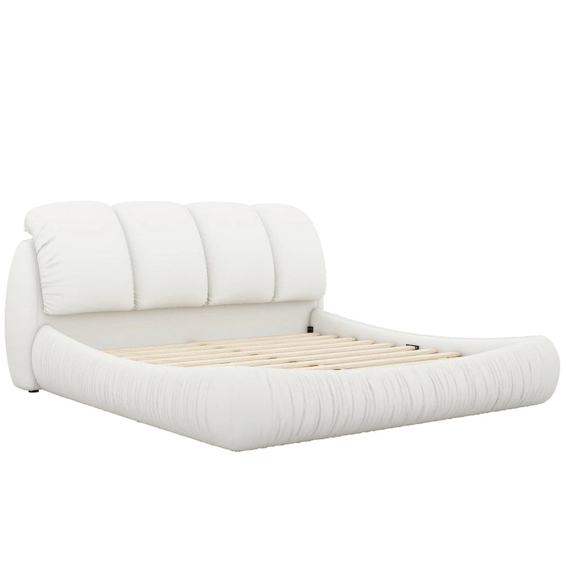 Lit en cuir rembourré de luxe avec tête de lit épaisse