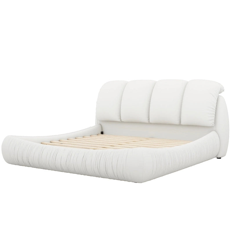Lit en cuir rembourré de luxe avec tête de lit épaisse