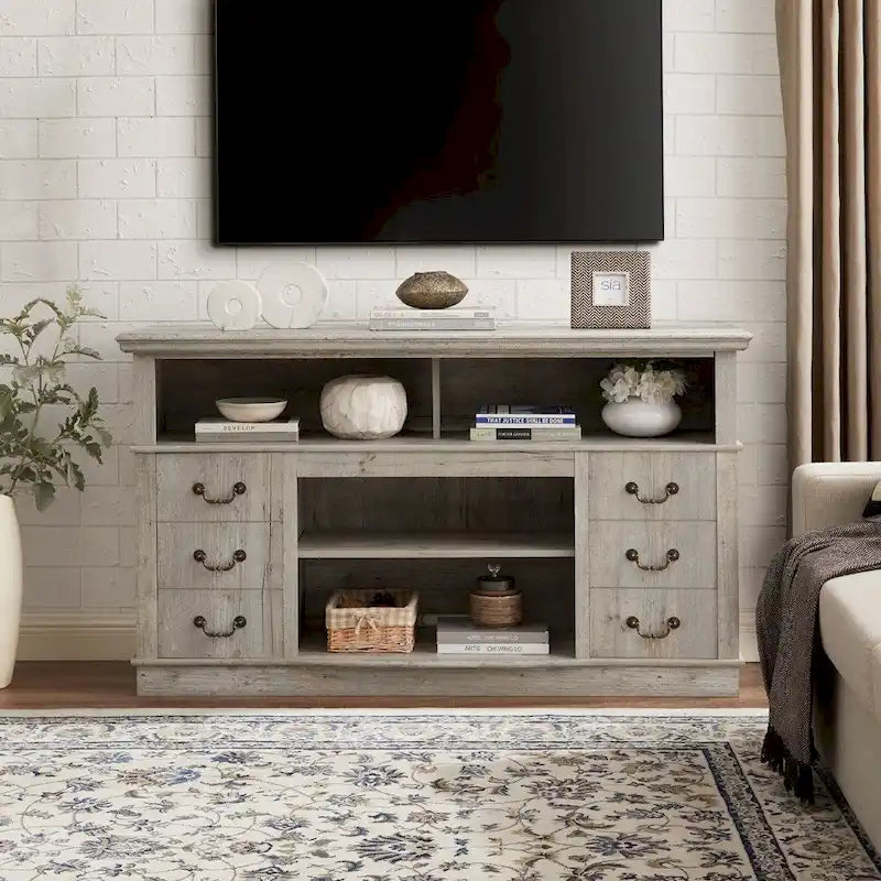 Meuble TV traditionnel de 60 po avec espaces de rangement ouverts et fermés pour téléviseurs allant jusqu'à 65 po