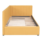 Lit de repos double tapissé en lin jaune avec tiroirs de rangement - Aucun sommier tapissier requis