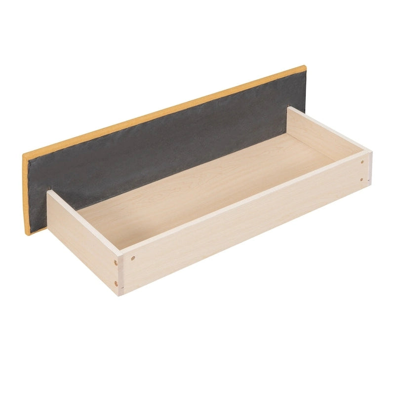 Lit de repos double tapissé en lin jaune avec tiroirs de rangement - Aucun sommier tapissier requis