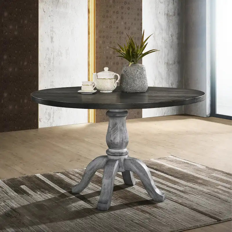 Ensemble de salle à manger vintage 5 pièces avec table ronde à pied central et chaises
