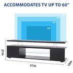 Meuble TV noir de 51 po avec DEL et rangement ouvert pour téléviseurs de 70 po