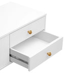 Meuble TV moderne blanc de 70 po avec rangement et tiroirs pour téléviseurs jusqu'à 65 po