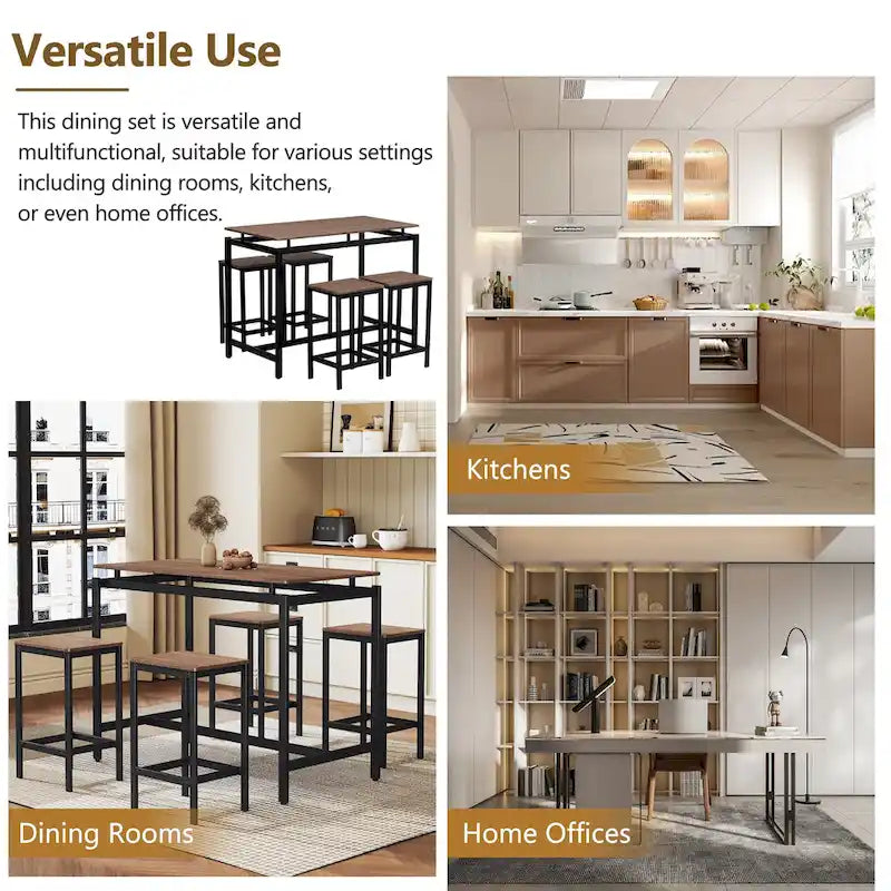 Ensemble table de bar industrielle 5 pièces avec table rectangulaire et 4 chaises
