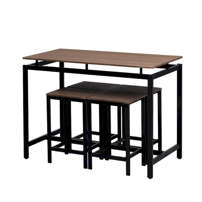 Ensemble table de bar industrielle 5 pièces avec table rectangulaire et 4 chaises