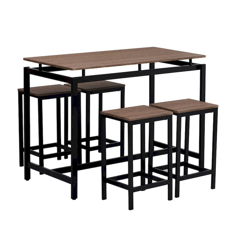 Ensemble table de bar industrielle 5 pièces avec table rectangulaire et 4 chaises