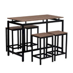 Ensemble table de bar industrielle 5 pièces avec table rectangulaire et 4 chaises