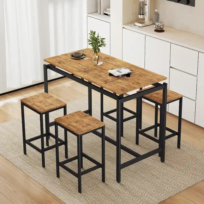 Ensemble table de bar industrielle 5 pièces avec table rectangulaire et 4 chaises