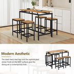 Ensemble table de bar industrielle 5 pièces avec table rectangulaire et 4 chaises