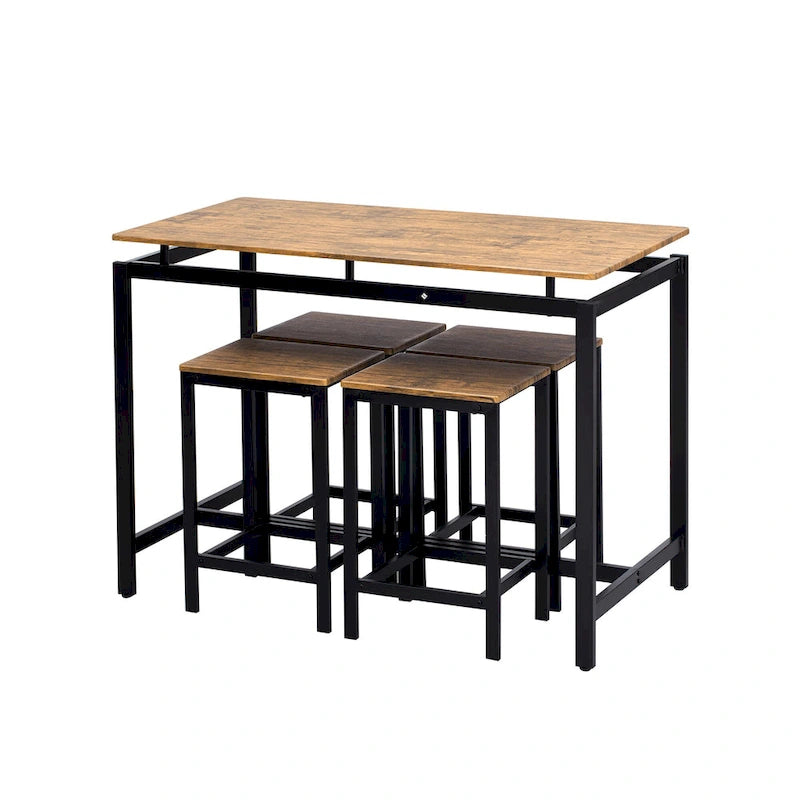 Ensemble table de bar industrielle 5 pièces avec table rectangulaire et 4 chaises