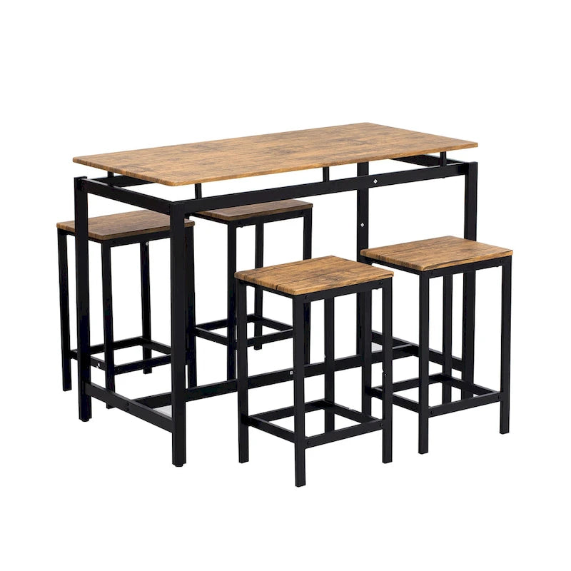 Ensemble table de bar industrielle 5 pièces avec table rectangulaire et 4 chaises