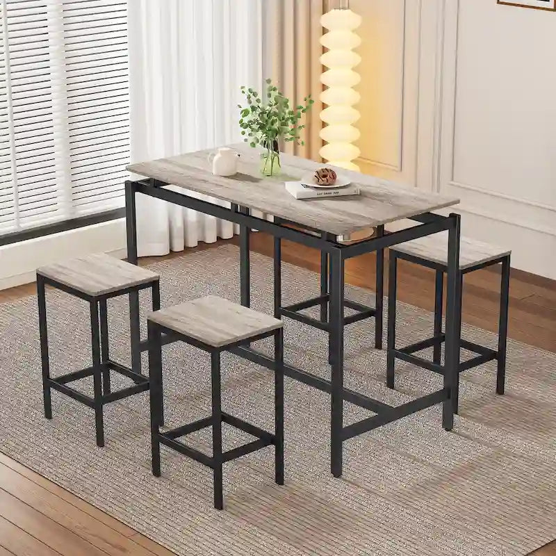Ensemble table de bar industrielle 5 pièces avec table rectangulaire et 4 chaises