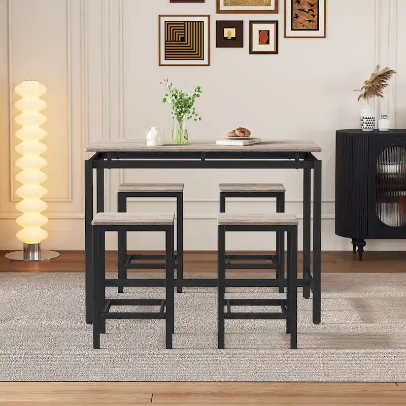 Ensemble table de bar industrielle 5 pièces avec table rectangulaire et 4 chaises
