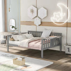 Lit de repos gris pleine grandeur en bois avec étagère de rangement et rampe – Aucun sommier tapissier requis