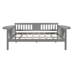 Lit de repos gris pleine grandeur en bois avec étagère de rangement et rampe – Aucun sommier tapissier requis