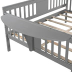 Lit de repos gris pleine grandeur en bois avec étagère de rangement et rampe – Aucun sommier tapissier requis