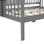 Lit de repos gris pleine grandeur en bois avec étagère de rangement et rampe – Aucun sommier tapissier requis
