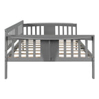 Lit de repos gris pleine grandeur en bois avec étagère de rangement et rampe – Aucun sommier tapissier requis