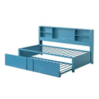 Lit de repos double en métal bleu avec lit gigogne, étagères de rangement et ports USB - Pas besoin de sommier tapissier
