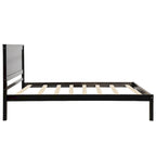 Cadre de lit plateforme double en pin noir avec tête de lit - Support à lattes en bois, pas besoin de sommier, design compact