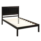 Cadre de lit plateforme double en pin noir avec tête de lit - Support à lattes en bois, pas besoin de sommier, design compact