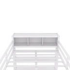 Lit mezzanine en métal pleine grandeur blanc cassé avec armoire et bureau en L, casiers de rangement et étagères pour enfants, adolescents et adultes