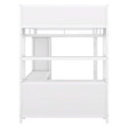 Lit mezzanine en métal pleine grandeur blanc cassé avec armoire et bureau en L, casiers de rangement et étagères pour enfants, adolescents et adultes