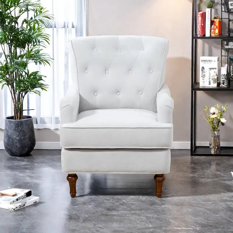Fauteuil d'appoint en tissu chenille avec pieds rétro en bois, coussin en mousse haute densité et ressorts, et capacité de poids de 136 kg