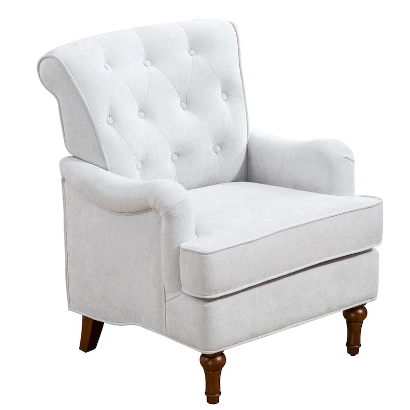 Fauteuil d'appoint en tissu chenille avec pieds rétro en bois, coussin en mousse haute densité et ressorts, et capacité de poids de 136 kg