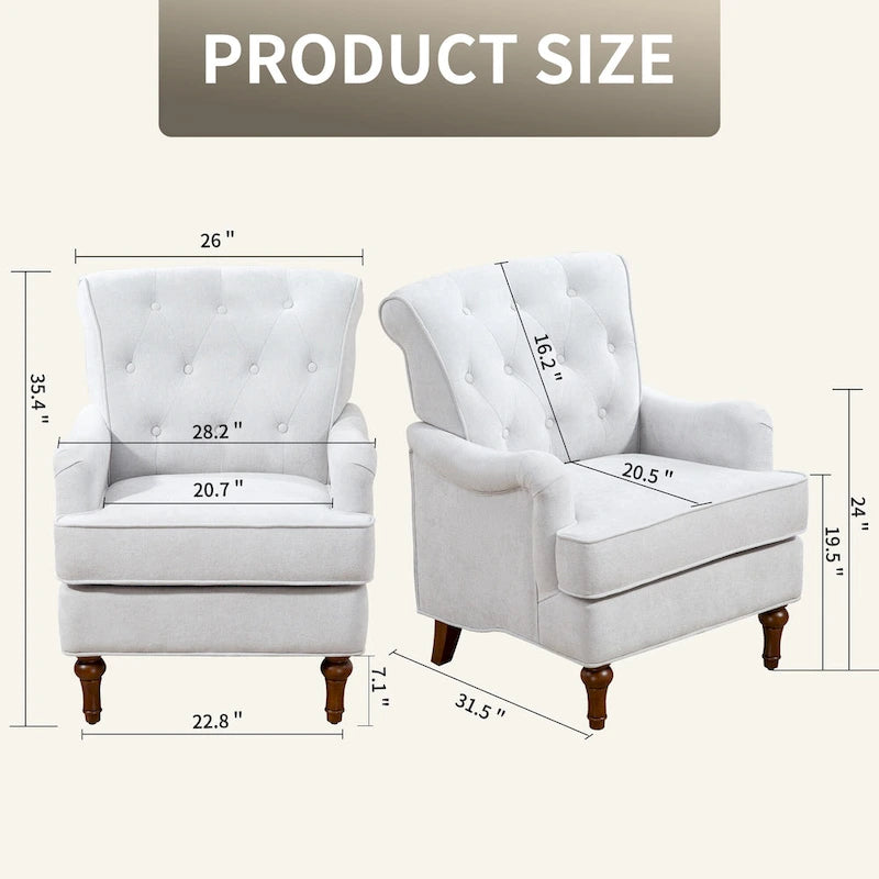 Fauteuil d'appoint en tissu chenille avec pieds rétro en bois, coussin en mousse haute densité et ressorts, et capacité de poids de 136 kg