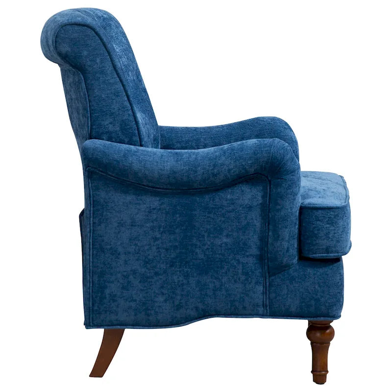 Fauteuil d'appoint en tissu chenille avec pieds rétro en bois, coussin en mousse haute densité et ressorts, et capacité de poids de 136 kg