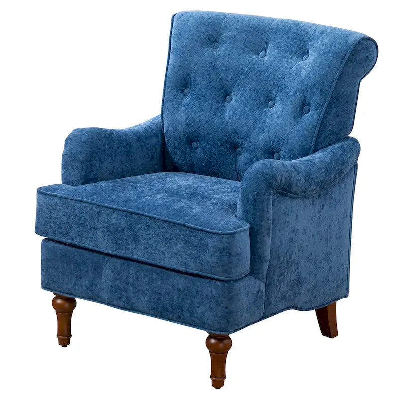 Fauteuil d'appoint en tissu chenille avec pieds rétro en bois, coussin en mousse haute densité et ressorts, et capacité de poids de 136 kg