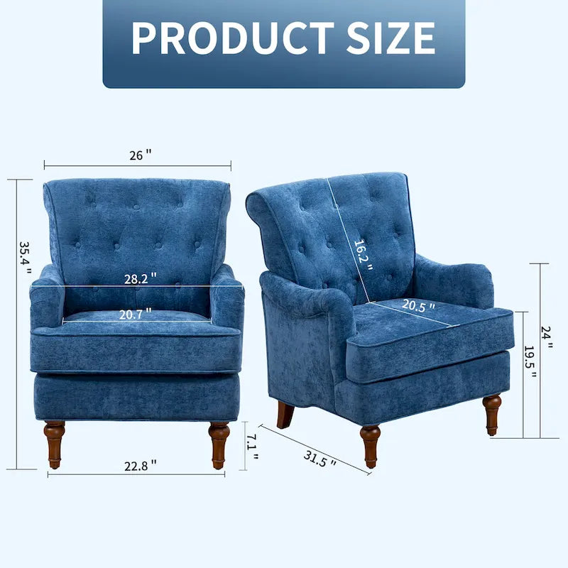 Fauteuil d'appoint en tissu chenille avec pieds rétro en bois, coussin en mousse haute densité et ressorts, et capacité de poids de 136 kg