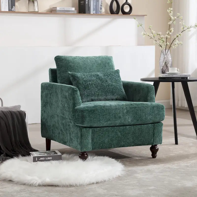 Fauteuil d'appoint en chenille moderne Emerald 29,53 avec cadre en bois massif et coussins
