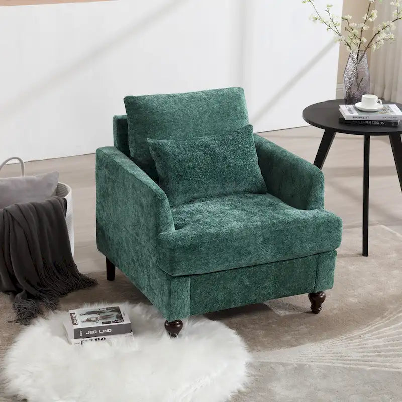 Fauteuil d'appoint en chenille moderne Emerald 29,53 avec cadre en bois massif et coussins