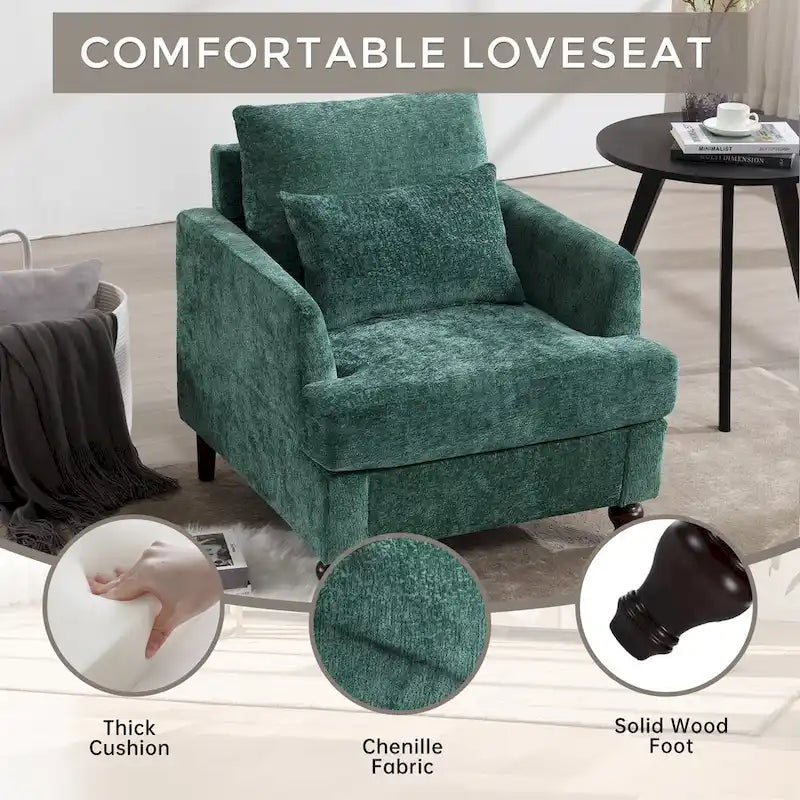 Fauteuil d'appoint en chenille moderne Emerald 29,53 avec cadre en bois massif et coussins