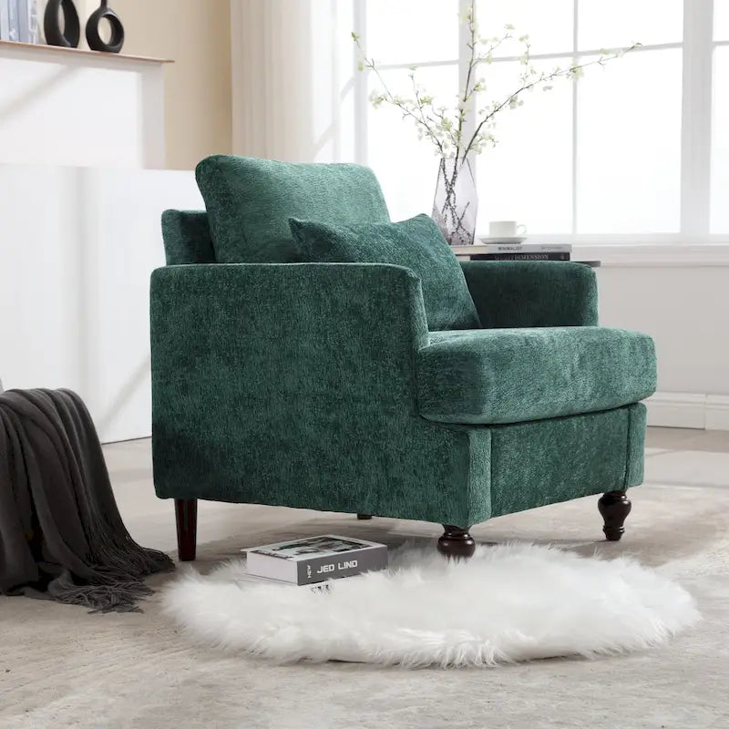 Fauteuil d'appoint en chenille moderne Emerald 29,53 avec cadre en bois massif et coussins