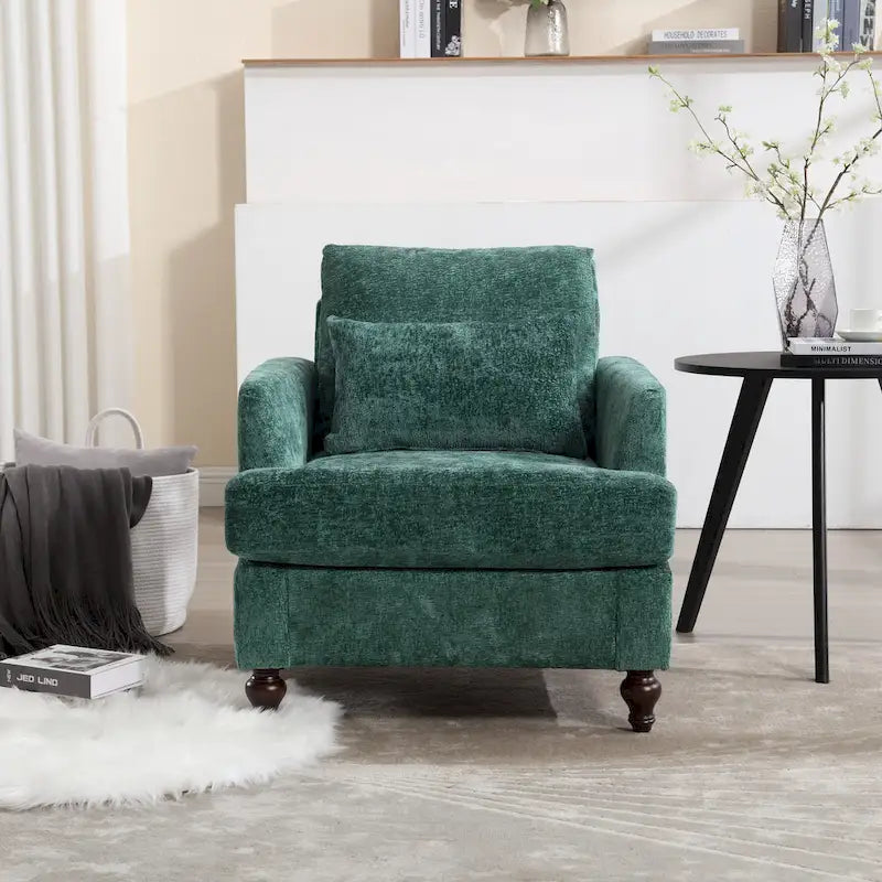 Fauteuil d'appoint en chenille moderne Emerald 29,53 avec cadre en bois massif et coussins