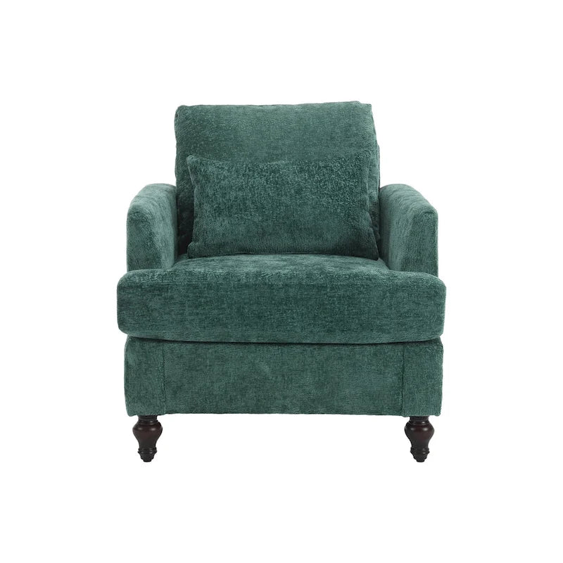 Fauteuil d'appoint en chenille moderne Emerald 29,53 avec cadre en bois massif et coussins
