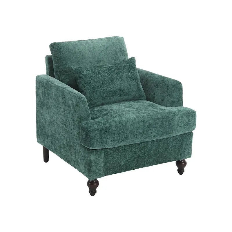Fauteuil d'appoint en chenille moderne Emerald 29,53 avec cadre en bois massif et coussins