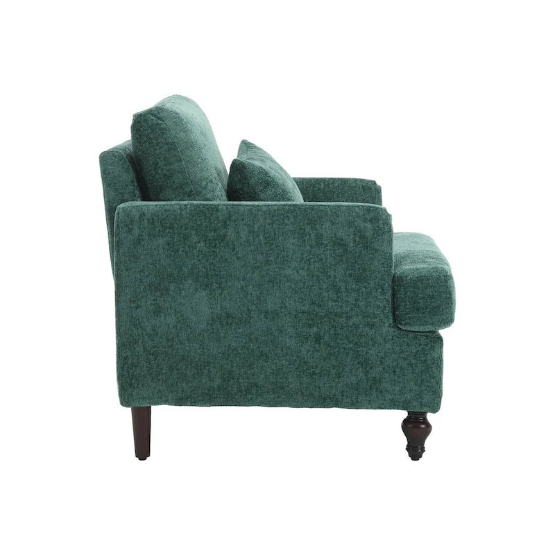 Fauteuil d'appoint en chenille moderne Emerald 29,53 avec cadre en bois massif et coussins