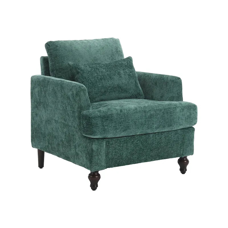 Fauteuil d'appoint en chenille moderne Emerald 29,53 avec cadre en bois massif et coussins