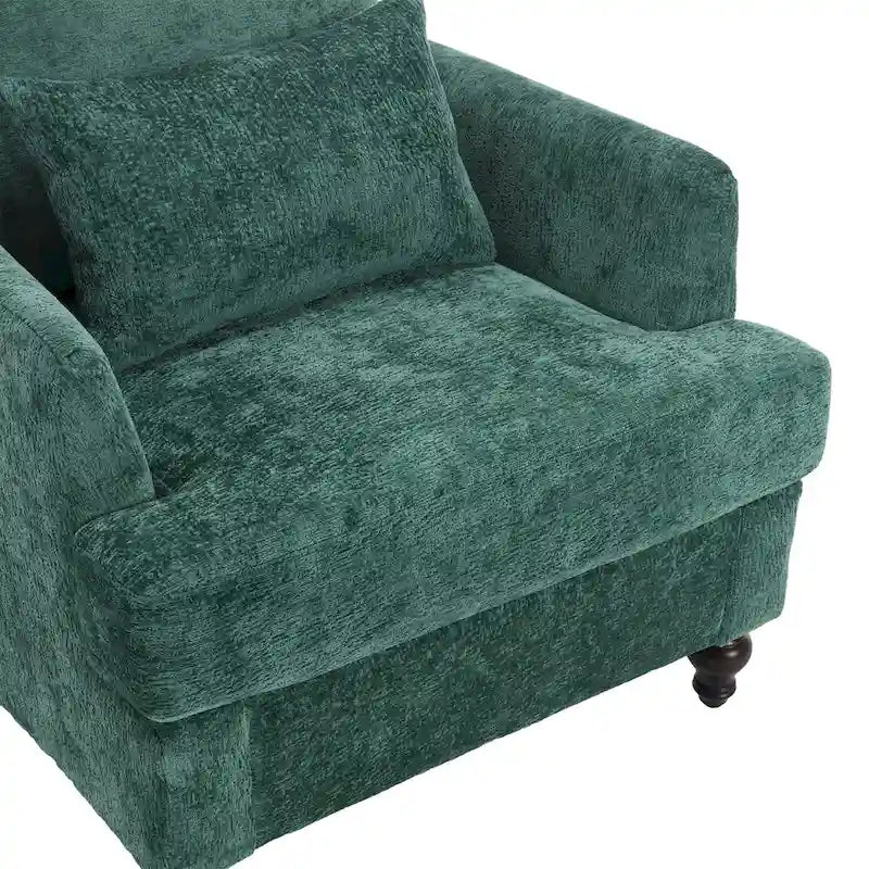 Fauteuil d'appoint en chenille moderne Emerald 29,53 avec cadre en bois massif et coussins