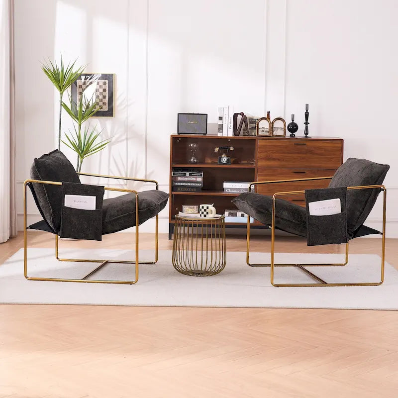 Fauteuil avec cadre en métal et accents dorés de 30,7 po (ensemble de 2)