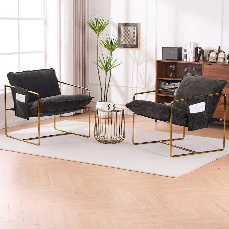 Fauteuil avec cadre en métal et accents dorés de 30,7 po (ensemble de 2)